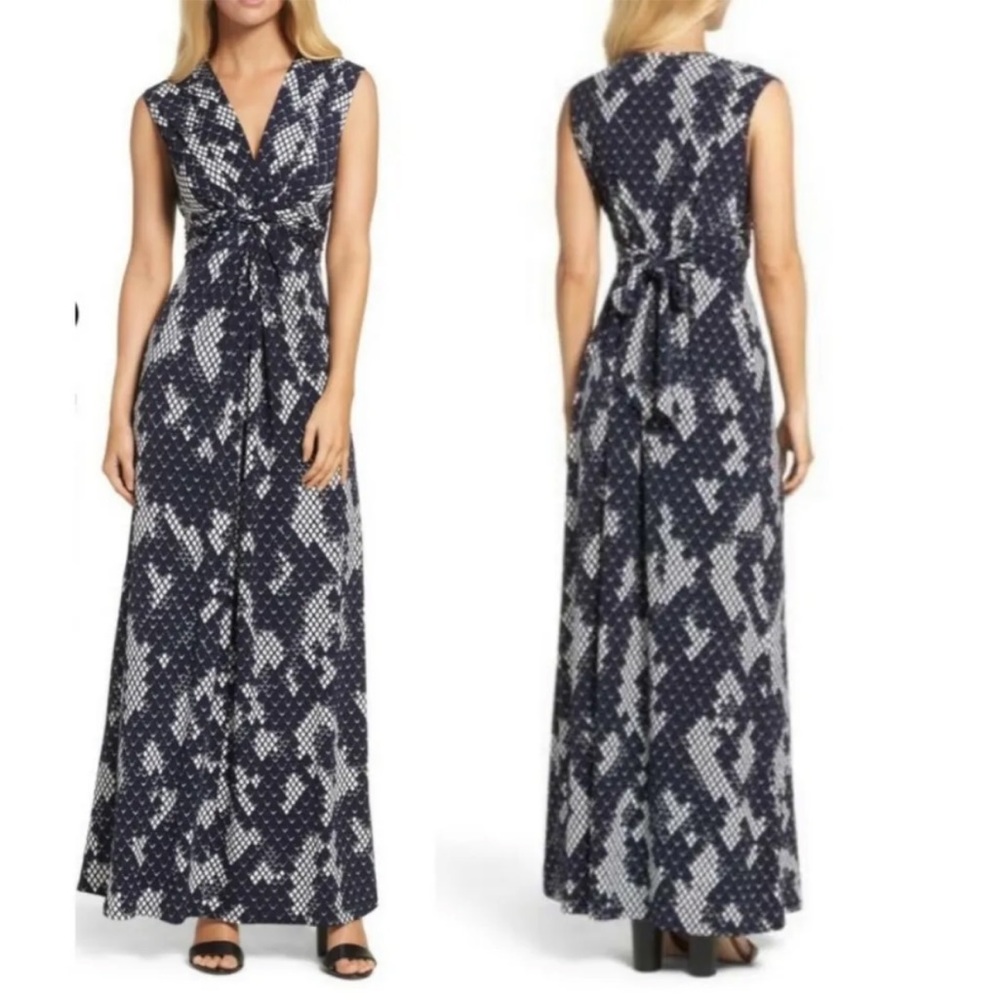 Eliza J Abstract Print Jersey Navy Maxi Dress Size 12P